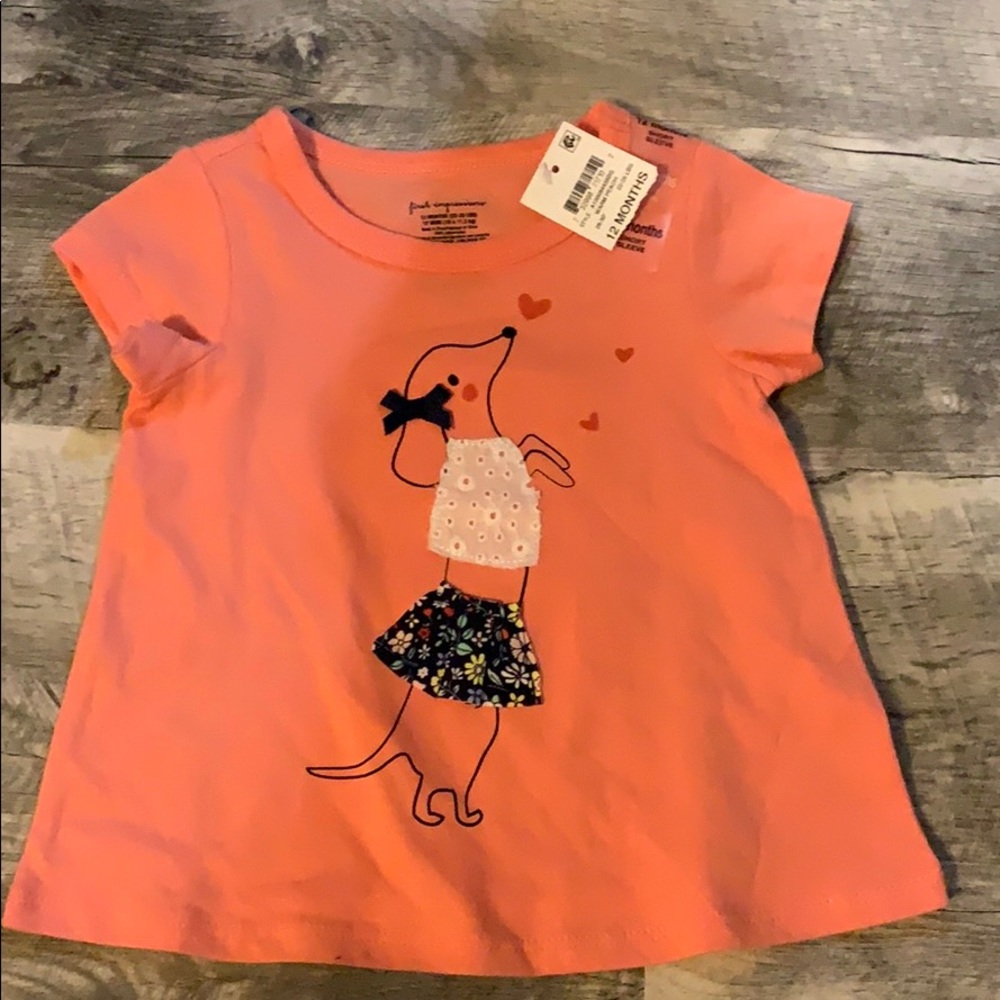 Super cute 12 month old coral shirt with fancy dog
